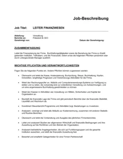 Jobbeschreibung Beispiel für Leiter Finanzwesen