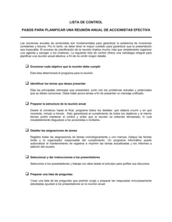 Lista de ítems a tener en cuenta pasos para la planificación de una asamblea anual