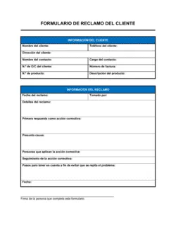 Formulario de reclamos para clientes