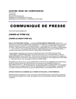 Communiqué de presse Annonce d'une réalisation importante