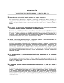 Enumeración preguntas frecuentes sobre patentes