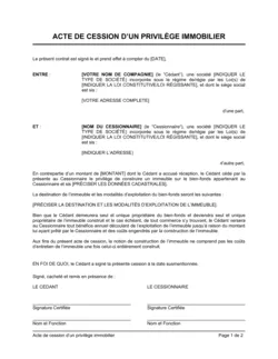 Acte de cession de privilège immobilier