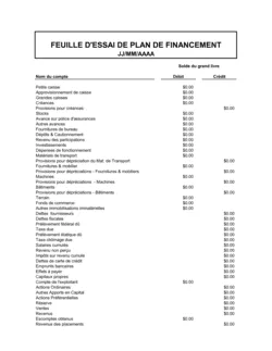 Ébauche de plan de financement