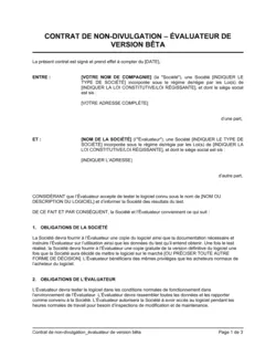 Contrat de non-divulgation version bêta