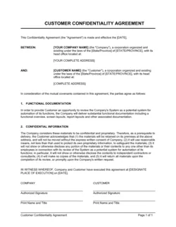 Customer Confidentiality Agreement