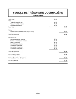 Feuille de trésorerie journalière