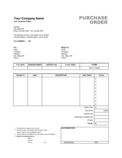 Purchase Order - Excel