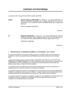 Contrat d'hypothèque