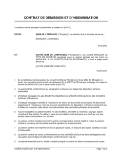 Contrat de démission et d'indemnisation