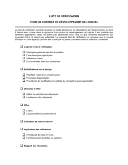 Liste de vérification Contrat de développement de logiciel