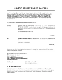 Contrat de droit d'achat d'actions