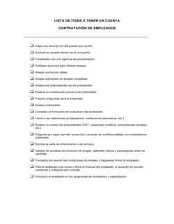 Lista de ítems a tener en cuenta al momento de contratar personal