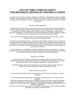 Lista de ítems a tener en cuenta para mejorar el servicio de atención al cliente