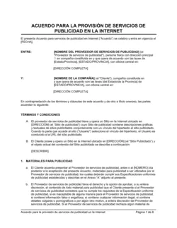 Acuerdo para la provisión de servicios de publicidad en la Internet