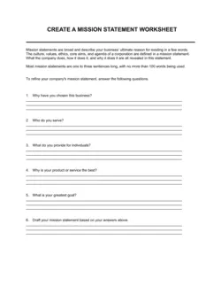 Worksheet Create A Mission Statement