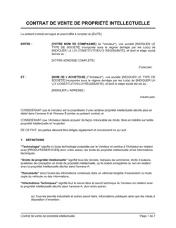 Contrat de vente de propriété intellectuelle