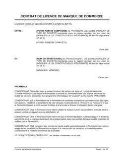 Contrat de licence de marque de commerce