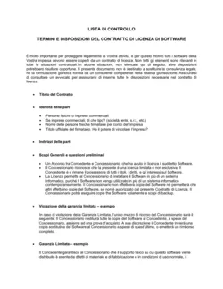 Checklist Previsioni del contratto di licenza del software