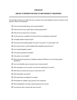 Checklist Health and Disability Insurance