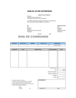 Bon de commande - excel