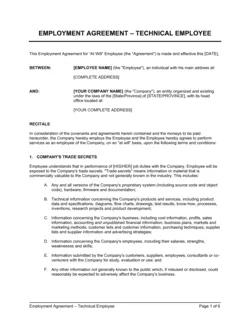 Employment Agreement For Technical Employee