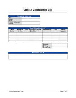 Vehicle Maintenance Log