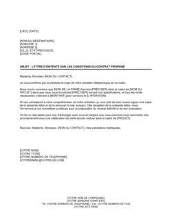 Lettre d'entente sur conditions de contrat