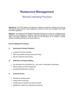 Restaurant Standard Operating Procedure