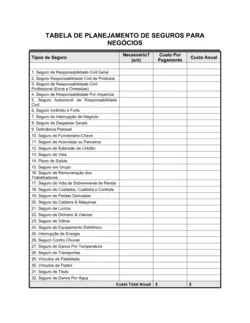 Planilha Planejamento de Seguro do Negócio