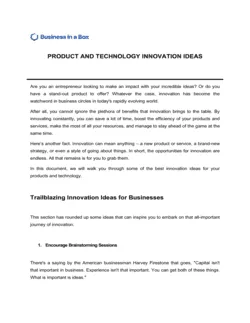 Innovation Ideas For Your Product and Technology