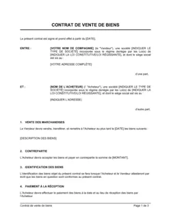 Contrat de vente de biens