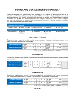 Formulaire d'évaluation d'un candidat