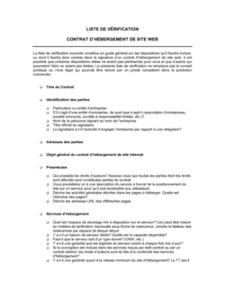 Liste de vérification Contrat d'hébergement de site