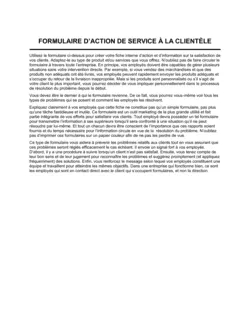 Formulaire d'action de service à la clientèle