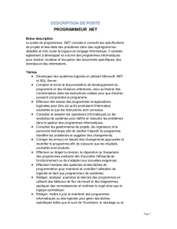 Programmeur .NET Description de poste