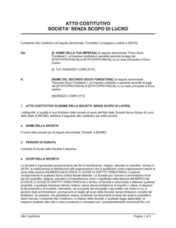 Atto costitutivo società senza scopo di lucro