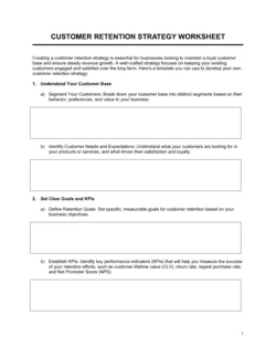 Worksheet Customer Retention Strategy