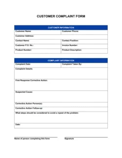 Customer Complaint Form