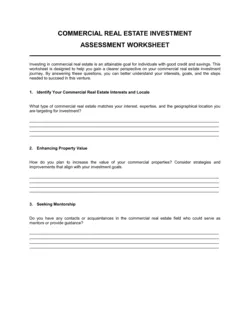 Worksheet Commercial Real Estate Investment Assessment