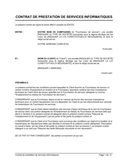 Contrat de prestation de services informatiques