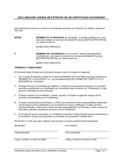 Declaración jurada de extravío, robo o destrucción de certificado accionario