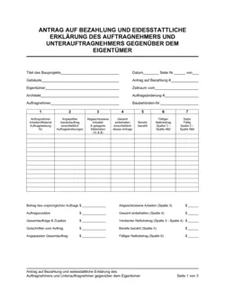 Antrag auf Bezahlung und eidesstattliche Erklärung des Auftragnehmers und Unterauftragnehmer gegenüber dem Eigentümer