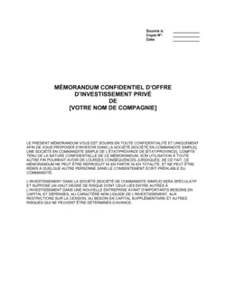 Mémorandum confidentiel d'offre d'investissement privé