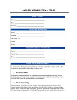 Texas Liability Waiver Form