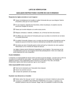 Liste de vérification Procédures d'urgence