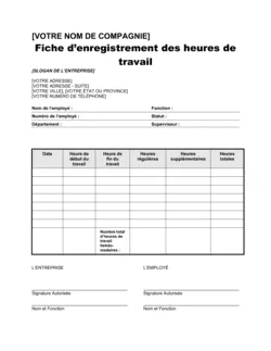 Formulaire d'enregistrement des heures de travail