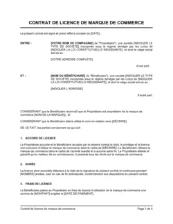 Contrat de licence de marque de commerce