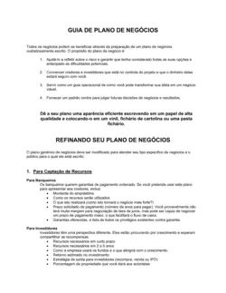 Linhas Guias do Plano de Negócios