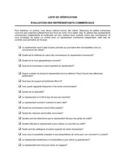 Liste de vérification Évaluation des représentants commerciaux