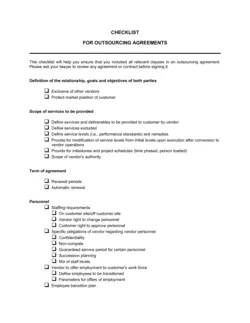 Checklist For Outsourcing Agreements